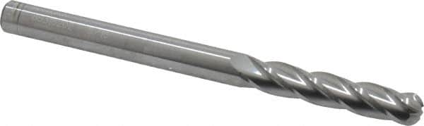 Atrax - 5/16" Diam, 1-5/8" LOC, 4 Flute Solid Carbide Ball End Mill - Uncoated, Single End, 4" OAL, 5/16" Shank Diam - Exact Tooling