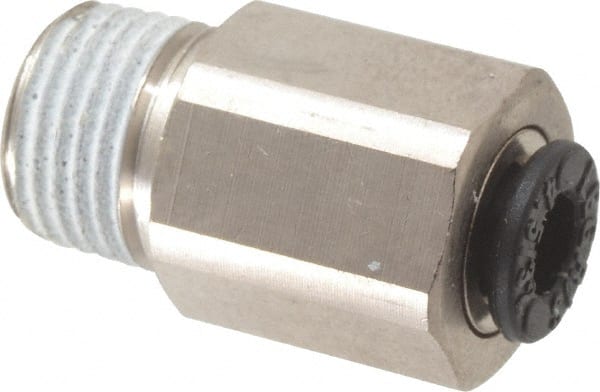Legris - 5/32" Outside Diam, 1/8 NPT, Nickel Plated Brass Push-to-Connect Tube Self-Sealing Male Connector - 145 Max psi, Tube to Male NPT, Buna-N O-Ring - Exact Tooling