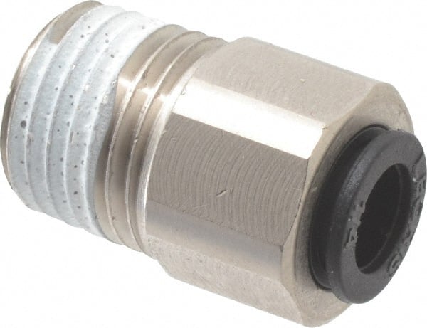 Legris - 1/4" Outside Diam, 1/4 NPT, Nickel Plated Brass Push-to-Connect Tube Self-Sealing Male Connector - 145 Max psi, Tube to Male NPT, Buna-N O-Ring - Exact Tooling