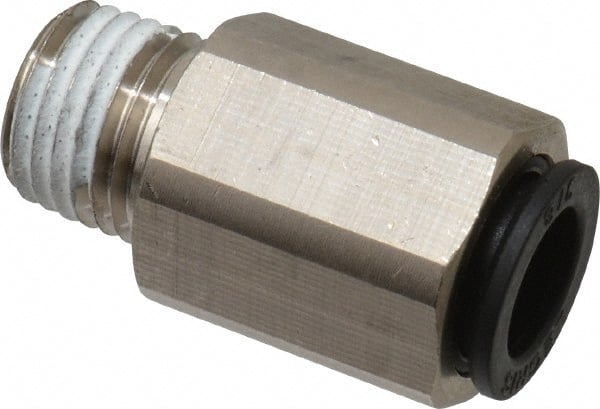 Legris - 3/8" Outside Diam, 1/4 NPT, Nickel Plated Brass Push-to-Connect Tube Self-Sealing Male Connector - 145 Max psi, Tube to Male NPT, Buna-N O-Ring - Exact Tooling