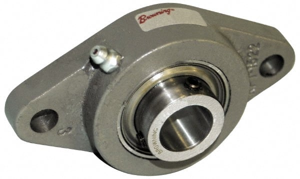 Browning - 1-3/16" ID, 5-9/16" OAL x 3-1/8" OAH 2-Bolt Flange - 2,567 Lb Static Cap, 4,381 Lb Dyn Cap, 4-19/32" Btw Mnt Hole Ctrs, Cast Iron - Exact Tooling