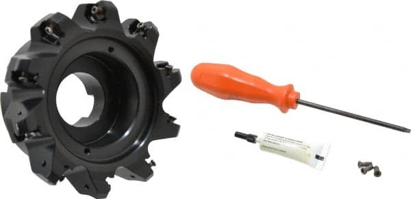 Kennametal - 5" Cut Diam, 1" Arbor Hole, 4.51mm Max Depth of Cut, 45° Indexable Chamfer & Angle Face Mill - 10 Inserts, HNGJ 535-GD Insert, Right Hand Cut, 10 Flutes, Through Coolant, Series KSHR - Exact Tooling