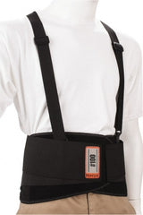 Ergodyne - Size 4XL, Hook & Loop, Spandex Belt with Adjustable Shoulder Straps - 52 to 58" Waist, 8" Wide, Detachable Strap, Black - Exact Tooling