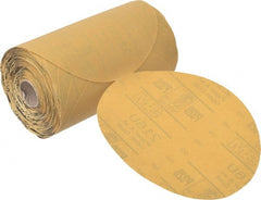 3M - 6" Diam, 320 Grit Aluminum Oxide Adhesive PSA Disc - Extra Fine Grade, Gold, A Weighted Backing, Flexible, Use with Random Orbital Sanders - Exact Tooling