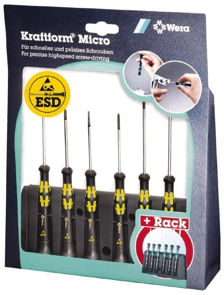 Wera - 6 Piece Phillips & Slotted Screwdriver Set - Blade Sizes: Width mm 1.2, 1.2, 1.8 & 2.5, Bit Sizes: Philips #0 to #1, Metric Length mm: 40, 60 & 80mm - Exact Tooling