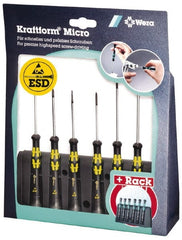 Wera - 6 Piece Phillips & Slotted Screwdriver Set - Blade Sizes: Width mm 1.2, 1.2, 1.8 & 2.5, Bit Sizes: Philips #0 to #1, Metric Length mm: 40, 60 & 80mm - Exact Tooling