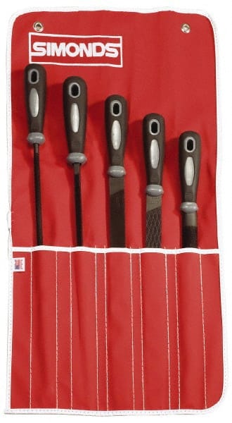 Simonds File - 5 Piece American Pattern File Set - 8" Long, Bastard Coarseness, Set Includes Half Round, Mill, Round, Square - Exact Tooling
