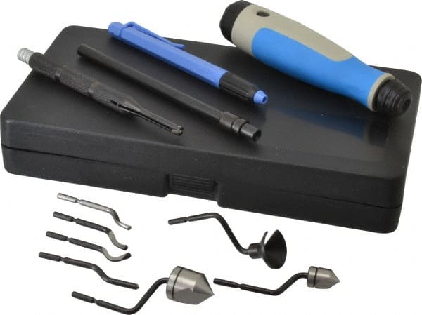 Noga - 11 Piece High Speed Steel Blade Hand Deburring Tool Set - S Blade Holder, S10, S20, S30 Blades, For Holes, Straight Edge, Curved Edge - Exact Tooling