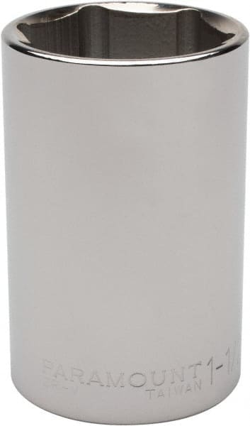 Paramount - 1-1/2", 1/2" Drive, Deep Hand Socket - 6 Points, 3-1/2" OAL, Steel, Chrome Finish - Exact Tooling