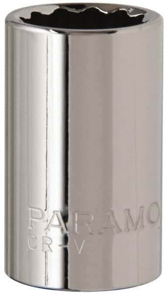 Paramount - 1/2" Drive, Standard Hand Socket - 12 Points, 1-1/2" OAL, Steel, Chrome Finish - Exact Tooling
