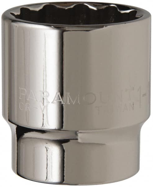 Paramount - 1-1/4", 1/2" Drive, Standard Hand Socket - 12 Points, 1-1/2" OAL, Steel, Chrome Finish - Exact Tooling