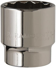 Paramount - 1-1/4", 1/2" Drive, Standard Hand Socket - 12 Points, 1-1/2" OAL, Steel, Chrome Finish - Exact Tooling