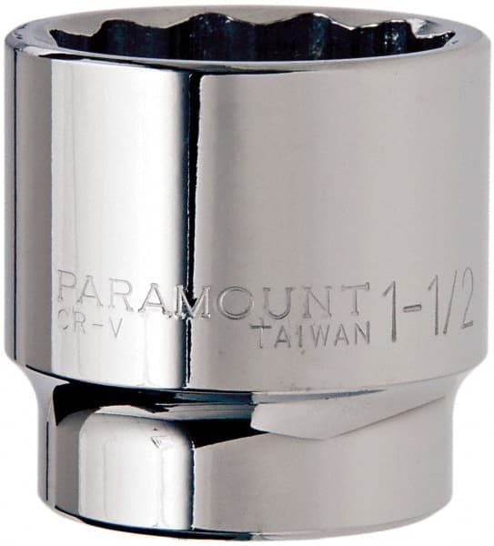 Paramount - 1-1/2", 1/2" Drive, Standard Hand Socket - 12 Points, 1-1/2" OAL, Steel, Chrome Finish - Exact Tooling