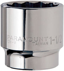 Paramount - 1-1/2", 1/2" Drive, Standard Hand Socket - 12 Points, 1-1/2" OAL, Steel, Chrome Finish - Exact Tooling