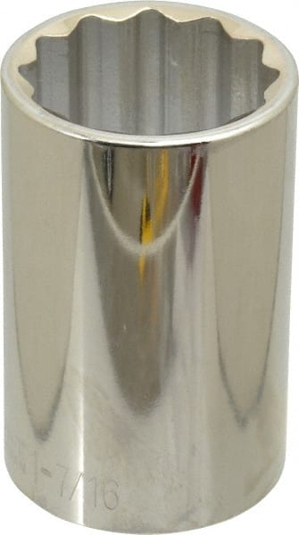 Paramount - 1-7/16", 1/2" Drive, Deep Hand Socket - 12 Points, 3-1/2" OAL, Steel, Chrome Finish - Exact Tooling