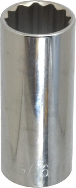 Paramount - 15/16", 1/2" Drive, Deep Hand Socket - 12 Points, 3-3/32" OAL, Steel, Chrome Finish - Exact Tooling