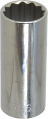Paramount - 15/16", 1/2" Drive, Deep Hand Socket - 12 Points, 3-3/32" OAL, Steel, Chrome Finish - Exact Tooling