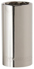 Paramount - 1-1/8", 1/2" Drive, Deep Hand Socket - 12 Points, 3-3/32" OAL, Steel, Chrome Finish - Exact Tooling