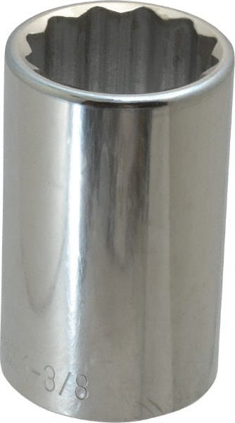 Paramount - 1-3/8", 1/2" Drive, Deep Hand Socket - 12 Points, 3-1/2" OAL, Steel, Chrome Finish - Exact Tooling