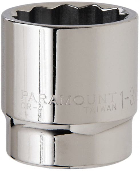 Paramount - 1-3/8", 1/2" Drive, Standard Hand Socket - 12 Points, 1-1/2" OAL, Steel, Chrome Finish - Exact Tooling