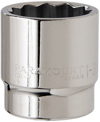 Paramount - 1-3/8", 1/2" Drive, Standard Hand Socket - 12 Points, 1-1/2" OAL, Steel, Chrome Finish - Exact Tooling