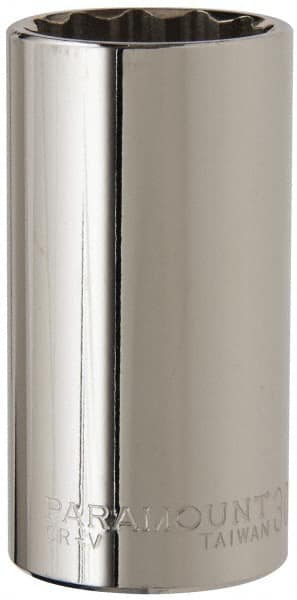 Paramount - 1/2" Drive, Deep Hand Socket - 12 Points, 3-1/4" OAL, Steel, Chrome Finish - Exact Tooling
