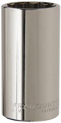 Paramount - 1/2" Drive, Deep Hand Socket - 12 Points, 3-1/4" OAL, Steel, Chrome Finish - Exact Tooling