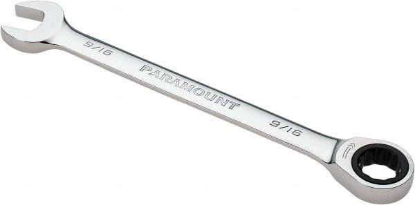 Paramount - 9/16" 12 Point Ratcheting Combination Wrench - 7-1/2" OAL, Chrome Vanadium Steel, Polished Finish - Exact Tooling