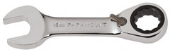 Paramount - 18mm 12 Point Combination Wrench - 15° Head Angle, 5-5/32" OAL, Chrome Vanadium Steel, Polished Finish - Exact Tooling
