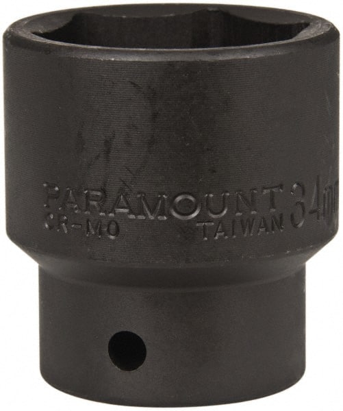 Paramount - 1/2" Drive 34mm Standard Impact Socket - 6 Points, 2" OAL - Exact Tooling