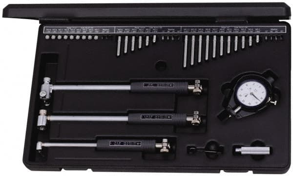 Mitutoyo - 26 Anvil, 0.7 to 6" Dial Bore Gage - 0.0005" Graduation, 4, 6" Gage Depth, Accurate to 0.00008", Carbide Contact Point - Exact Tooling