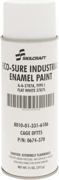 Ability One - White, Flat, Enamel Spray Paint - 8 to 10 Sq Ft per Can, 11 oz Container - Exact Tooling