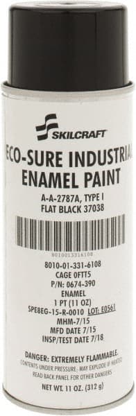 Ability One - Black, Flat, Enamel Spray Paint - 8 to 10 Sq Ft per Can, 11 oz Container - Exact Tooling
