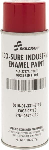 Ability One - Red, Gloss, Enamel Spray Paint - 8 to 10 Sq Ft per Can, 11 oz Container - Exact Tooling