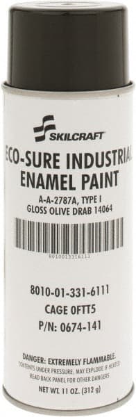Ability One - Olive Drab, Gloss, Enamel Spray Paint - 8 to 10 Sq Ft per Can, 11 oz Container - Exact Tooling