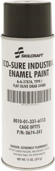 Ability One - Olive Drab, Flat, Enamel Spray Paint - 8 to 10 Sq Ft per Can, 11 oz Container - Exact Tooling