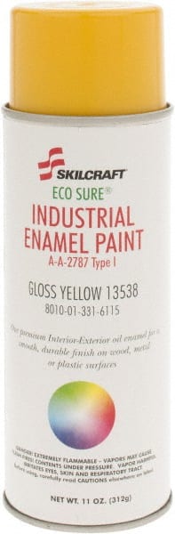 Ability One - Yellow, Gloss, Enamel Spray Paint - 8 to 10 Sq Ft per Can, 11 oz Container - Exact Tooling