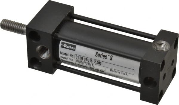Parker - 2" Stroke x 1" Bore Double Acting Air Cylinder - 1/8 Port, 5/16-18 Rod Thread, 200 Max psi, -10 to 165°F - Exact Tooling