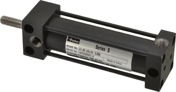 Parker - 3" Stroke x 1" Bore Double Acting Air Cylinder - 1/8 Port, 5/16-18 Rod Thread, 200 Max psi, -10 to 165°F - Exact Tooling