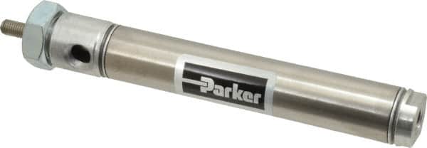Parker - 3" Stroke x 3/4" Bore Double Acting Air Cylinder - 1/8 Port, 1/4-28 Rod Thread, 250 Max psi, 14 to 140°F - Exact Tooling