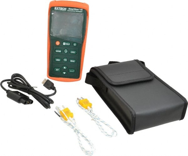 Extech - -200 to 1999.9°F, Temp Recorder - Dual Input Datalogging Thermometer - Exact Tooling