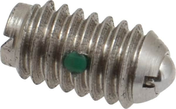 Gibraltar - 5/16-18, 0.156" Ball Diam, 37/64" Body Length, 0.04" Max Ball Reach, Threaded Ball Plunger - Stainless Steel Body, Stainless Steel Ball, 4 Lb Initial End Force, 9 Lb Final End Force, Locking Element - Exact Tooling