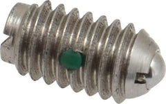 Gibraltar - 5/16-18, 0.156" Ball Diam, 37/64" Body Length, 0.04" Max Ball Reach, Threaded Ball Plunger - Stainless Steel Body, Stainless Steel Ball, 4 Lb Initial End Force, 9 Lb Final End Force, Locking Element - Exact Tooling