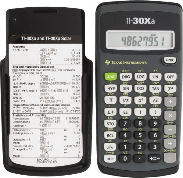 Texas Instruments - LCD 1 Function Handheld Calculator - 10 x 1 Display Size, Dark Gray & Black, (2) A76 Batteries Powered, 6" Long x 3-1/8" Wide - Exact Tooling