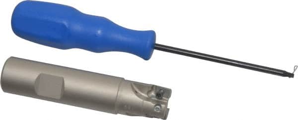 Iscar - 3/4" Cut Diam, 0.394" Max Depth of Cut, 3/4" Shank Diam, 3.38" OAL, Indexable Square Shoulder End Mill - AP..1003.., HM90 AP..1003.. Inserts, Weldon Shank, 90° Lead Angle, Through Coolant, Series Heli2000 - Exact Tooling