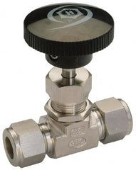 Ham-Let - 5,000 Max psi, 1/4" Pipe, 316 Grade Stainless Steel, Inline Stem Vee Instrumentation Needle Valve - Compression x Compression End Connections, Swaglok SS-1VS4 - Exact Tooling