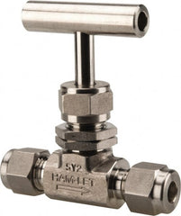 Ham-Let - 5,000 Max psi, 1/4" Pipe, 316 Grade Stainless Steel, Inline Stem Regulating Instrumentation Needle Valve - Compression x Compression End Connections, Swaglok SS-1RS4-SH - Exact Tooling