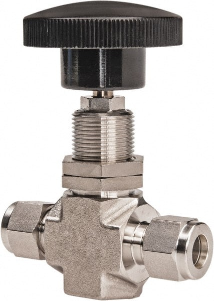 Ham-Let - 5,000 Max psi, 3/8" Pipe, 316 Grade Stainless Steel, Inline Stem Regulating Instrumentation Needle Valve - Compression x Compression End Connections, Swaglok SS-1RS6-SH - Exact Tooling