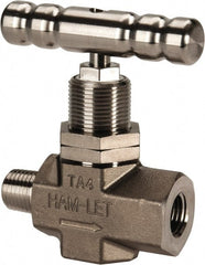 Ham-Let - 5,000 Max psi, 1/4" Pipe, 316 Grade Stainless Steel, Inline Soft Seat Instrumentation Needle Valve - MNPT x FNPT End Connections, Swaglok SS-1KM4-F4-SH - Exact Tooling