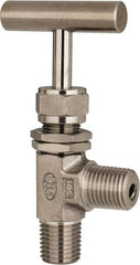 Ham-Let - 5,000 Max psi, 1/4" Pipe, 316 Grade Stainless Steel, Angled Instrumentation Needle Valve - MNPT x MNPT End Connections, Swaglok SS-1RM4-A - Exact Tooling